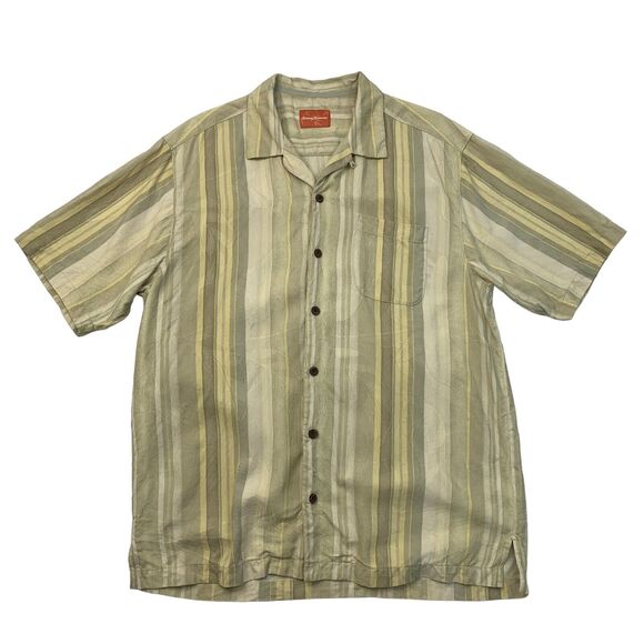 Tommy Bahama Other - Tommy Bahama Camp Shirt Mens L Large Striped Jacquard Floral Silk Short Sleeve
